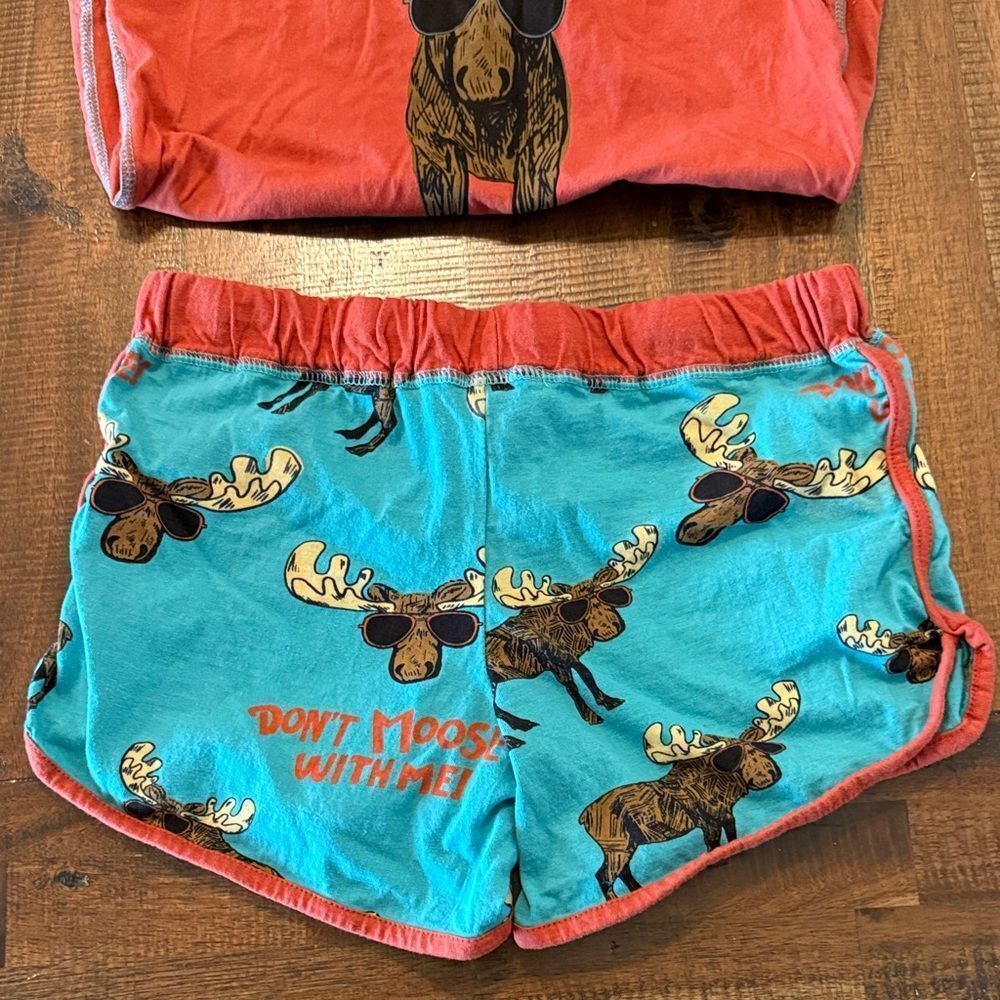 Lazy One orange and Teal Moose Pajama Set - Picture 7 of 8